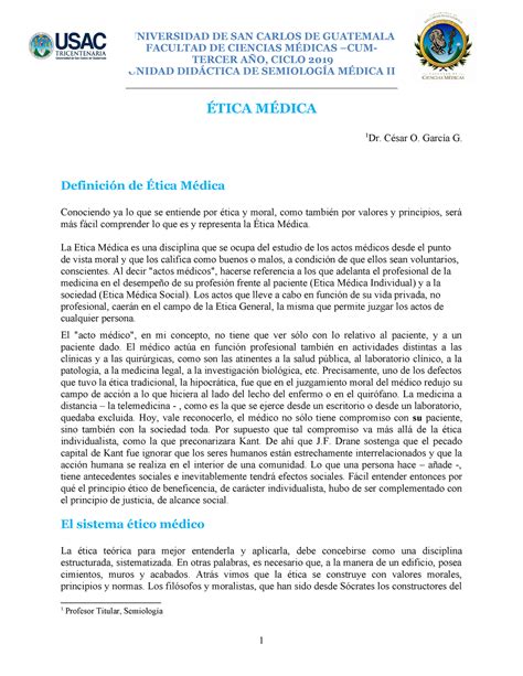 1 Doc Ética Médica 2019 Facultad De Ciencias MÉdicas Cum Tercer