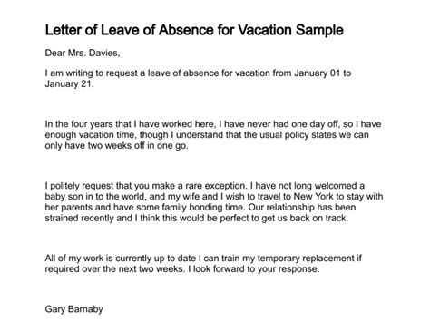 Sample Vacation Leave Request Email At Tarsevenblog Blog