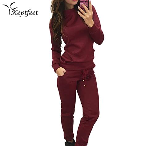 Autumn Winter Sport Suit Women Tracksuits Wine Pullover Top Shirts