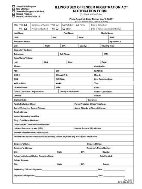 Fillable Online Illinois Sex Offender Registration Act Notification Form Fax Email Print Pdffiller