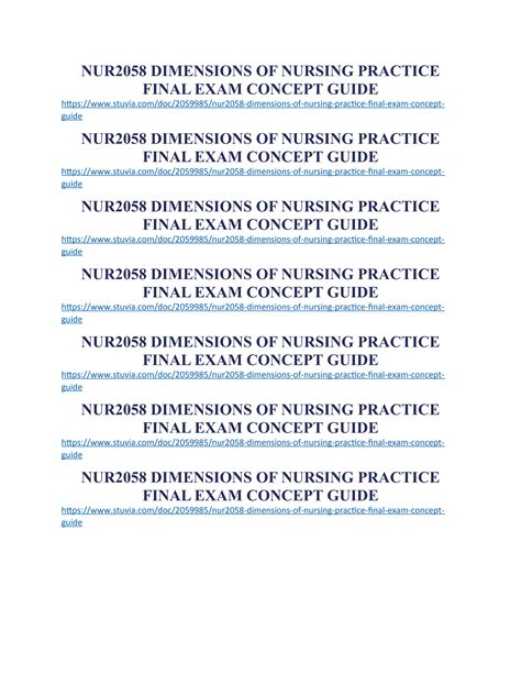 NUR2058 DIMENSIONS OF NURSING PRACTICE FINAL EXAM CONCEPT GUIDE By