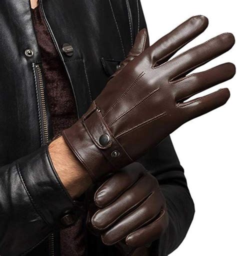 Casf Mens Warm Lambskin Genuine Leather Gloves For Men Winter Driving