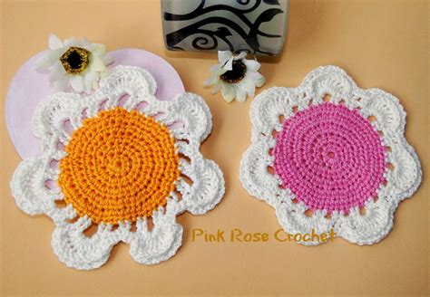 Pink Rose Crochet Porta Copos Flor P Talas Em Relevo