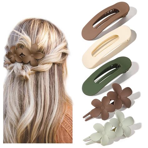 Yanibest 5 Pcs Flat Hair Clips Stylish Lay Flat Claw