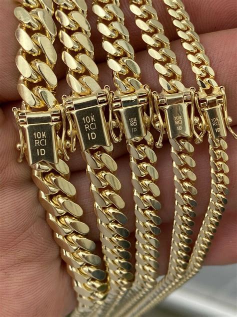 Mens Solid 10k Yellow Gold Miami Cuban Link Chain Or Bracelet Box Lock