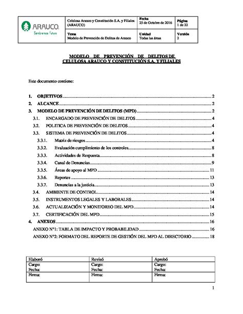 Modelo De Prevención De Delitos Arauco Perú