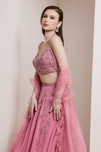 Buy Pink Embroidery Cutdana V Neck Floral Lehenga Set For Women By