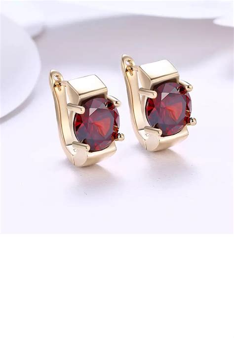 ZAFITI Fashion Elegant Plated Champagne Gold Geometric Red Cubic Zircon