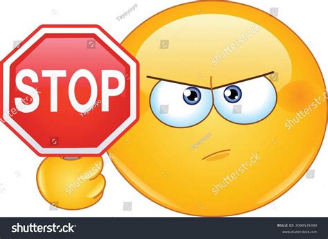 Emoji Emoticon Holding Stop Sign Stock Vector Royalty Free 2090539390