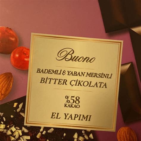 Buono Chocolate Bademli Yaban Mersinli Bitter Çikolata 58 Kakao