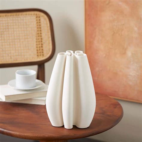 Litton Lane White Ribbed Dimensional Concaved Ceramic Abstract