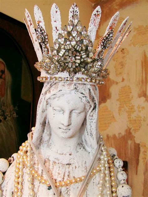 Statue Of Virgin Mary With Crown Painted White Distressed Blessed