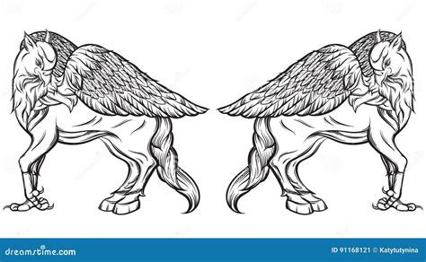 Vector Hand Drawn Realistic Illustration of Hipogriff Stock Vector ...