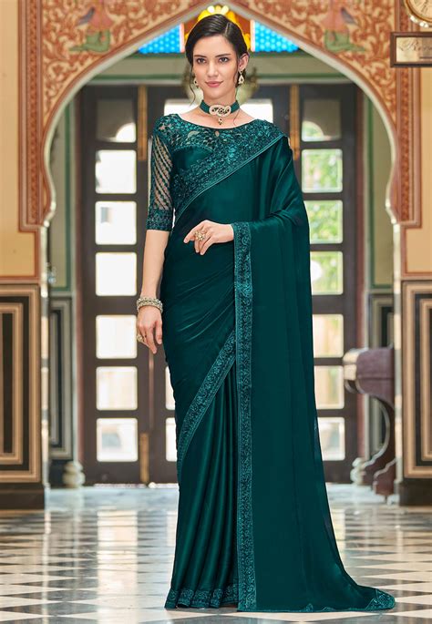 Teal Silk Saree With Blouse 250047