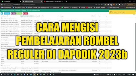 Cara Mengisi Pembelajaran Rombel Reguler Di Dapodik B Youtube