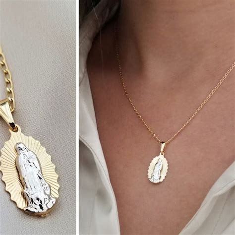 Dainty Virgin Mary Necklace Gold Religious Necklace Etsy