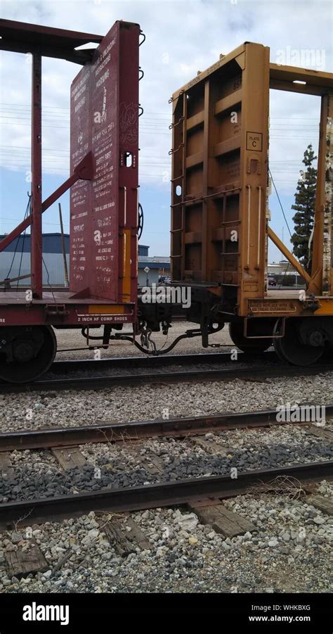 Freight Train On Railroad Tracks At Shunting Yard Stock Photo Alamy