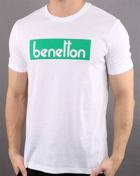 Benetton Box Logo T Shirt In White And Green 80s Casual Classics