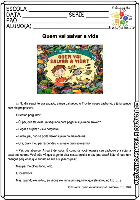 Atividade Do Livro Quem Vai Salvar A Vida Ruth Rocha Atividades