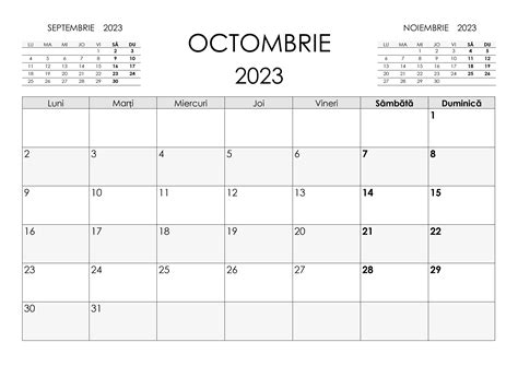 Calendar Octombrie 2023 Calendarul Su Calendare Romanesti