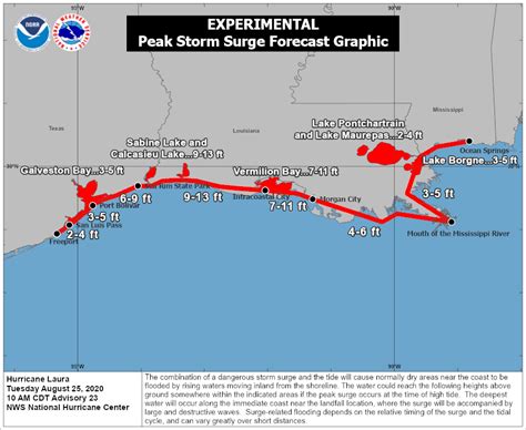 Hurricane Storm Surge Warnings Issued For Upper Texas Coast Laura To