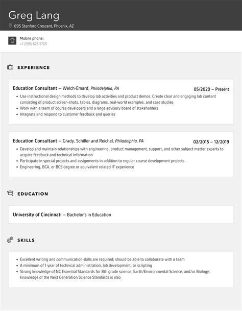 Education Consultant Resume Samples Velvet Jobs