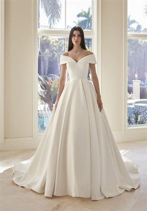 Demetrios Style 1062 Off The Shoulder Satin Wedding Dress Bridal