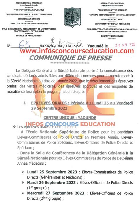 Concours police 2022 programmation des épreuves orales