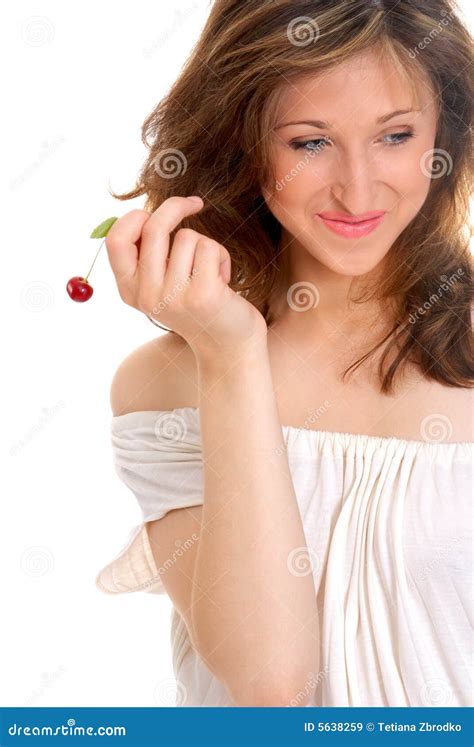 Girl With Cherry Stock Image Image Of Studio Pure Holding 5638259