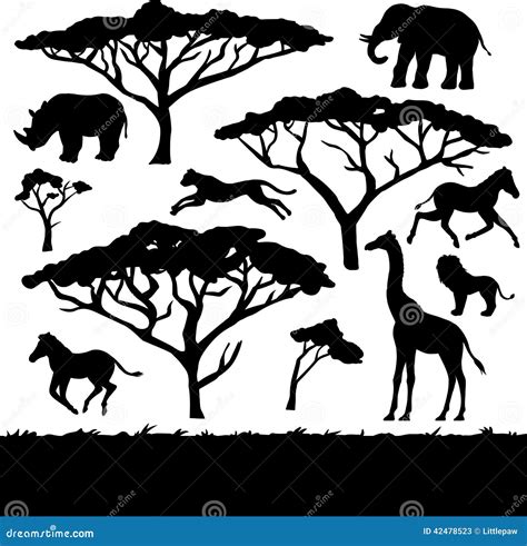 African Trees And Animals, Set Of Silhouettes Stock Vector - Image: 42478523