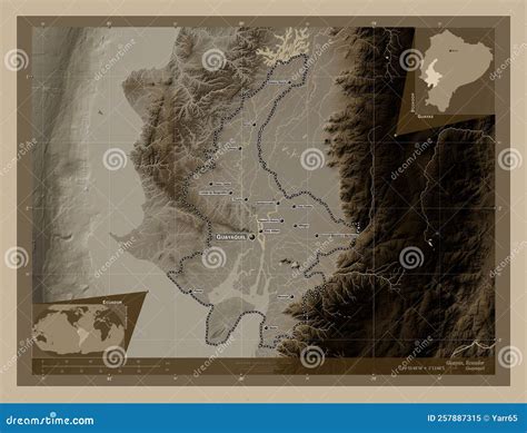 Guayas Ecuador Sepia Labelled Points Of Cities Stock Illustration