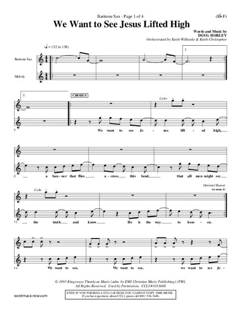 We Want To See Jesus Lifted High Bari Sax Sheet Music Pdf Doug Horley