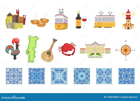 Portugal Icons Set Portuguese National Traditional Symbols And Objects