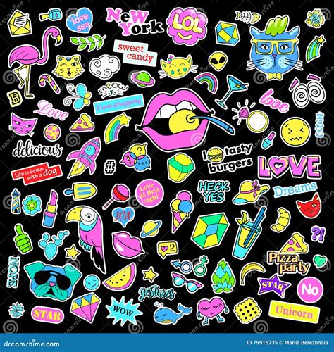 Fashion Quirky Cartoon Doodle Patch Badges With Cute Elements Isolated