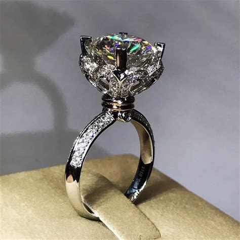 Anel De Diamante Solit Rio De Prata Esterlina Para Mulheres Amor