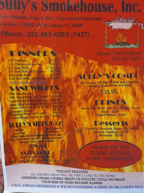 Menu At Sullys Smokehouse Restaurant Leesburg