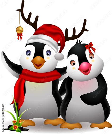 cute penguin christmas cartoon couple with love Stock Vector | Adobe Stock