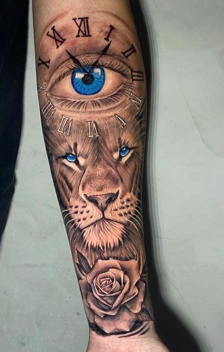 A Man With A Tattoo On His Arm Has A Clock And A Lion S Eye