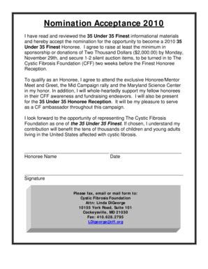 Fillable Online Cff Nomination Acceptance Form Cystic Fibrosis