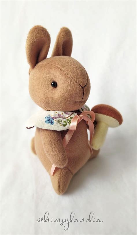 Ooak Velvet Brown Bunny Rabbit Doll With Hand Embroidery Collar And