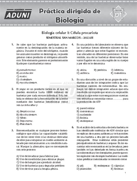 Practica 1 Biología Semestral San Marcos Biología Se sabe que las