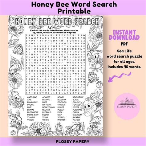 Honey Bee Word Search Etsy