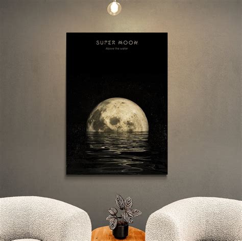 Full Moon Above The Water Wall Art Super Moon Framed Canvas Etsy