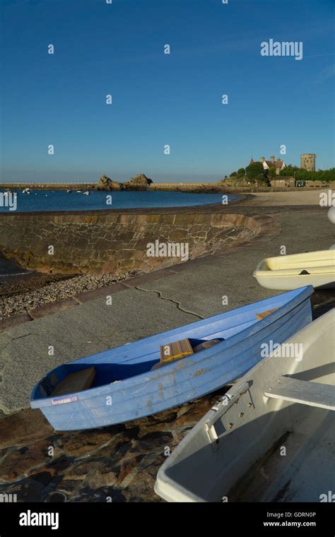 High Tide at La Rocque Harbour,Grouville,Jersey,Channel Islands Stock ...