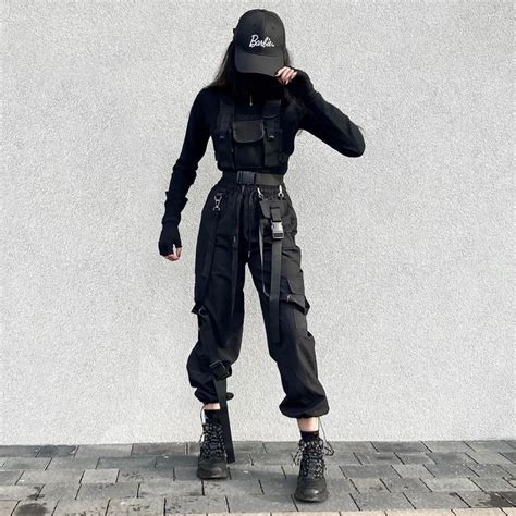 Techwear Darkwear Warcore Barbie Cargopants Cargo Cap Poses Autumn