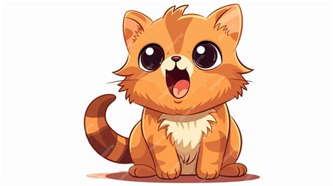 Cute Happy Cartoon Cat Meowing Vector Illustration Premium Ai