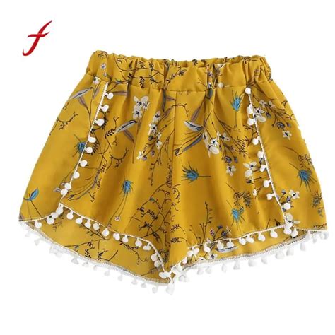 Feitong Boho Lace Up Floral Shorts Women Summer Sexy Elastic Waist