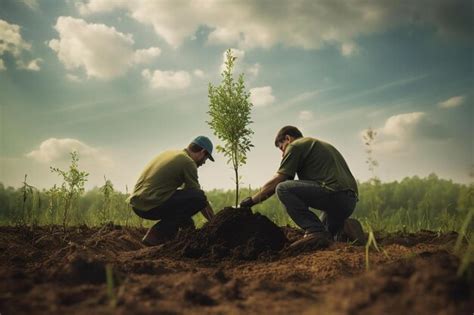 Hombres Plantando Un Rbol En Un Campo Foto Premium