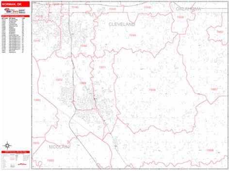 Norman Oklahoma Zip Code Wall Map (Red Line Style) by MarketMAPS