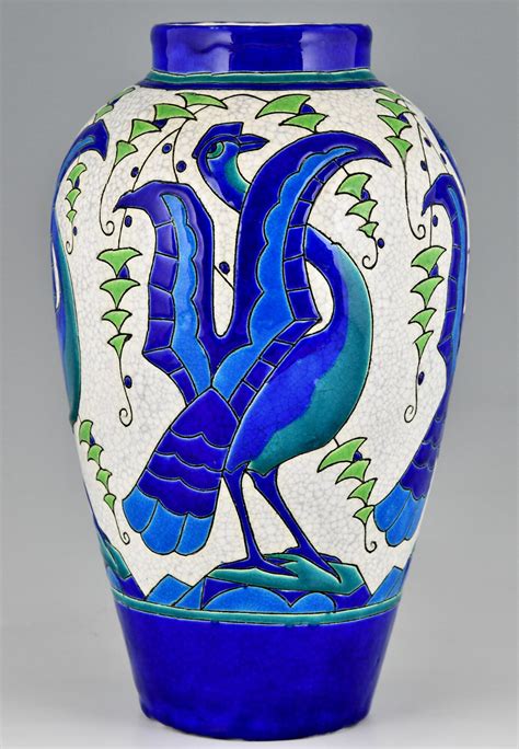 Art Deco Ceramic Vase With Stylized Birds Deconamic